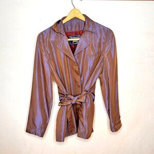 Burberrys Of London Women's Iridescent‎ Brown Satin Belted Jacket- Sz. 4